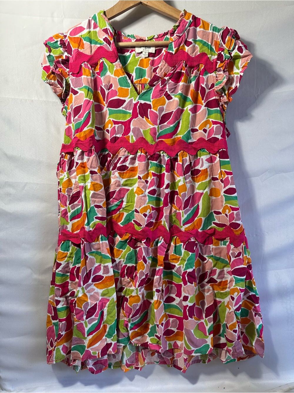 Umgee Pink rickrack Multi Floral Tiered Dress